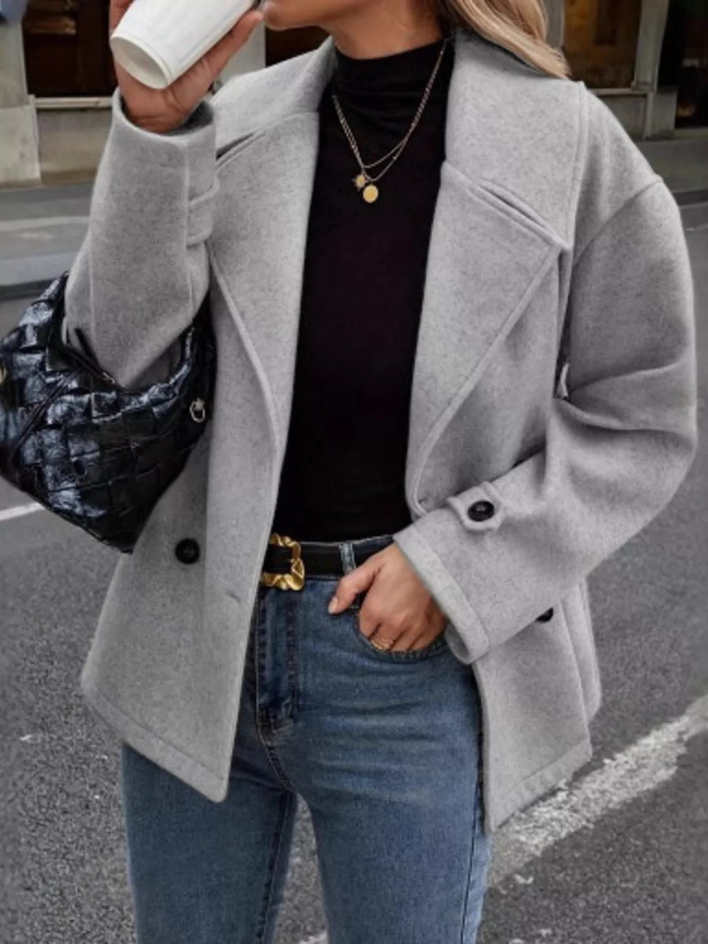 Double-Breasted Wool Blend Casual Jacket