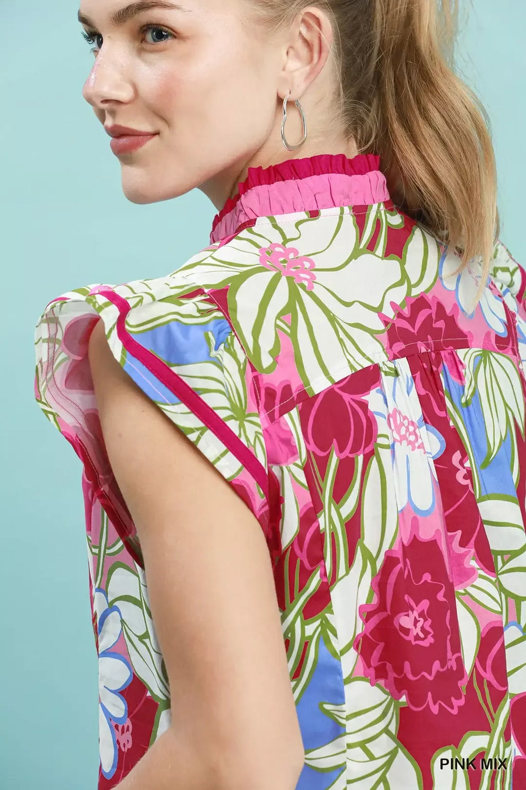 Umgee Bold Floral Flutter Sleeve Top