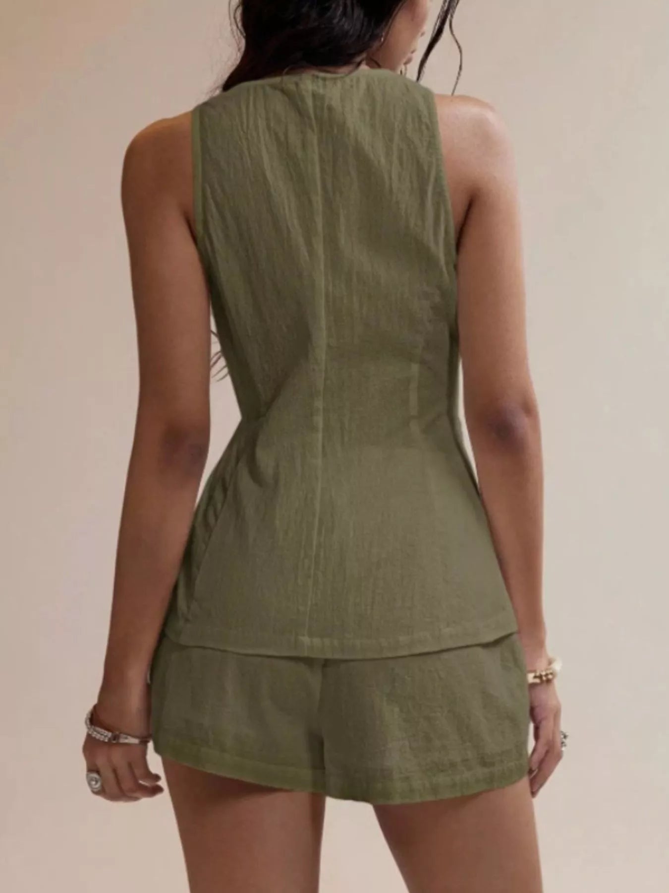 Button-Down Sleeveless Top and Shorts Set
