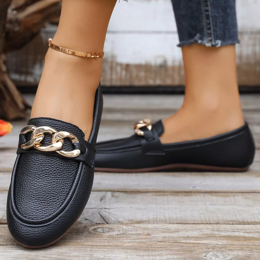 Buckle Decor Round Toe Slip-Ons