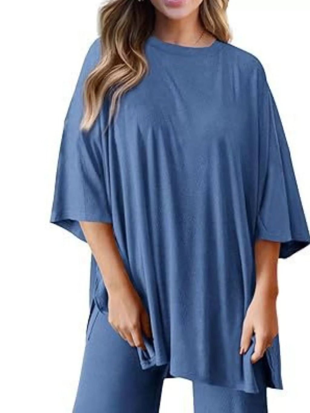 Slit Round Neck Top and Pants Set