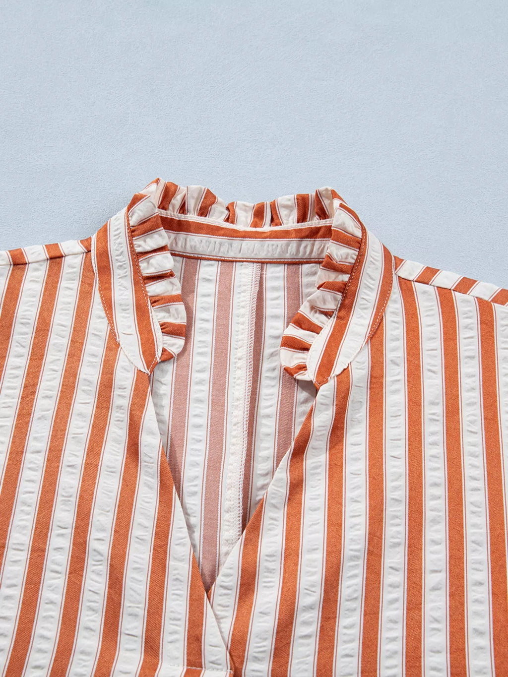 Stripe Pinched V Neck Turn-up Cuffs Shift Mini Dress