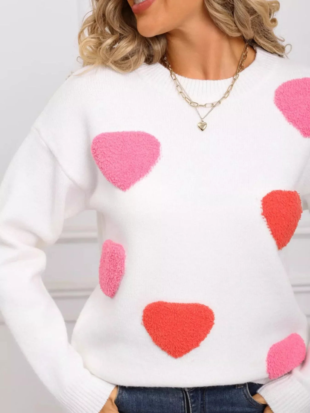 Valentine's Day Heart Pattern Long Sleeve Sweater