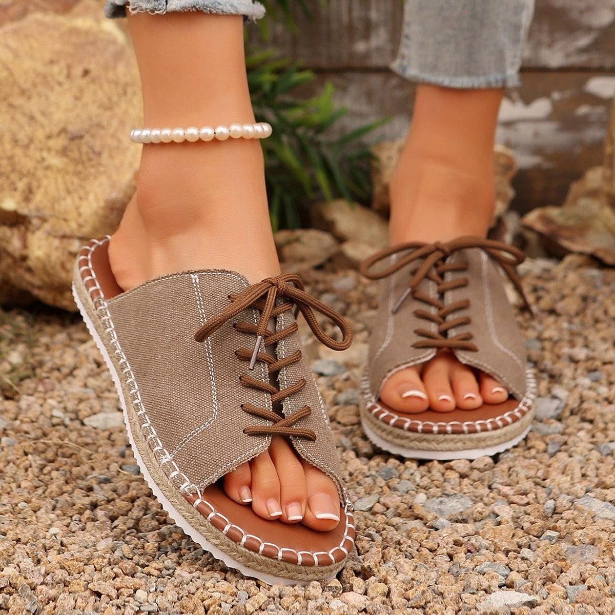 Open Toe Lace Up Sandals