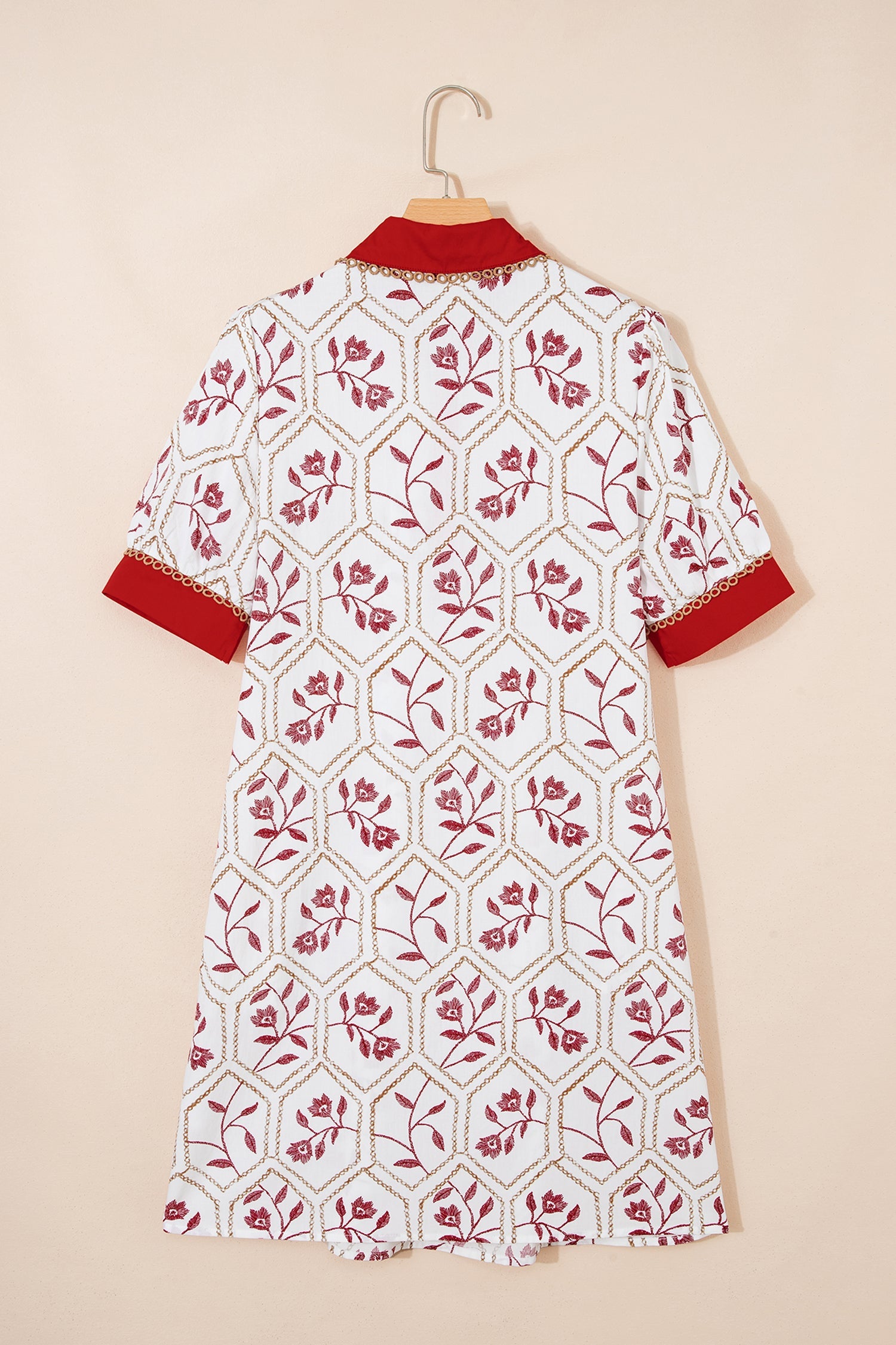Floral Geometric Lace Trim Collared Mini Dress