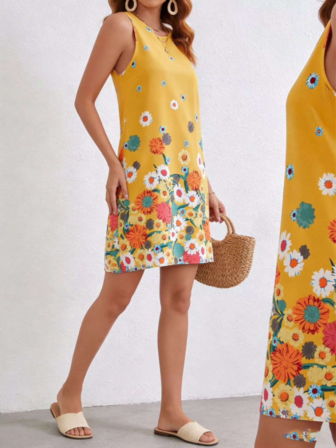 Floral Print Sleeveless Casual Mini Dress