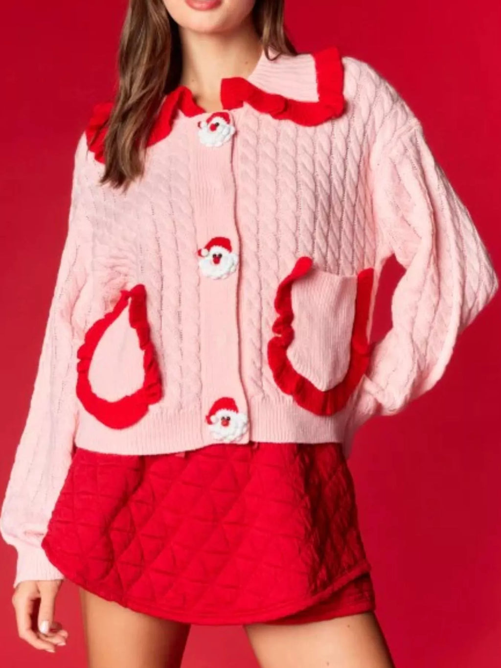 Christmas Santa Cable Knit Cardigan