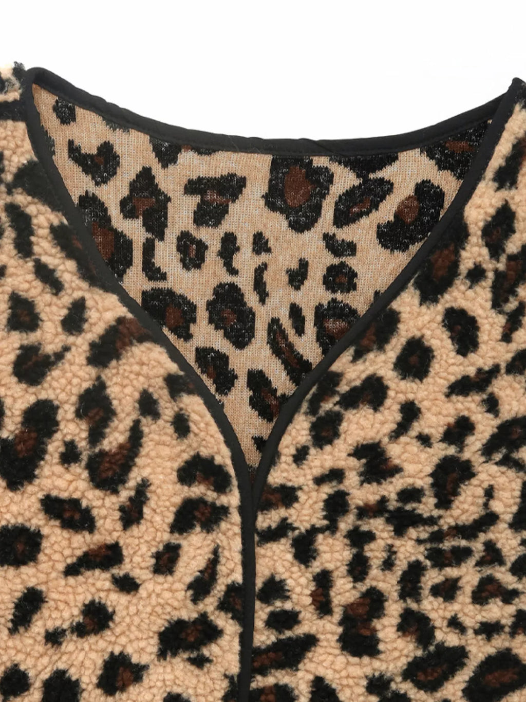 Leopard Fleece Vest Coat with Pockets