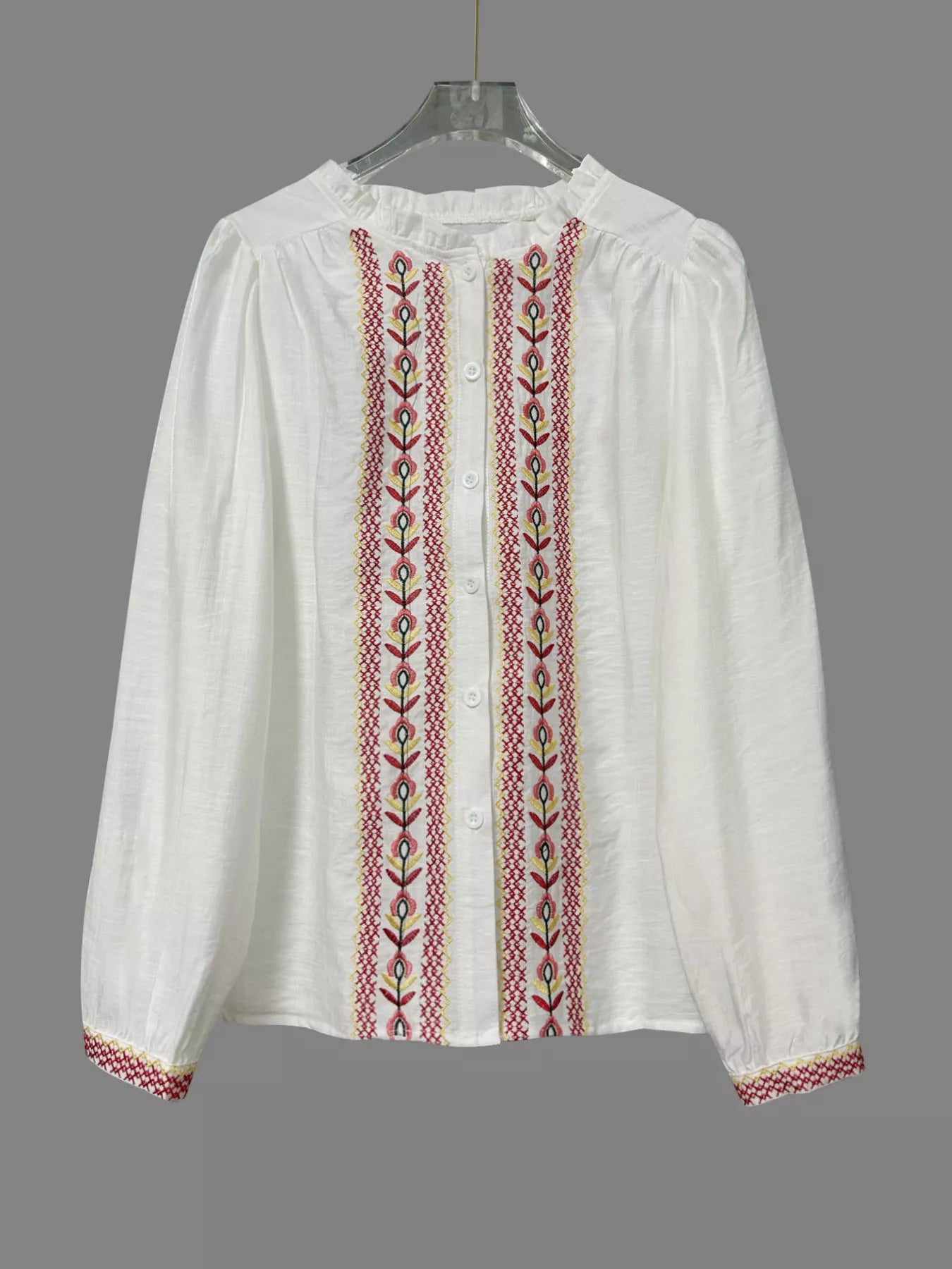 Embroidered Button Up Long Sleeve Shirt