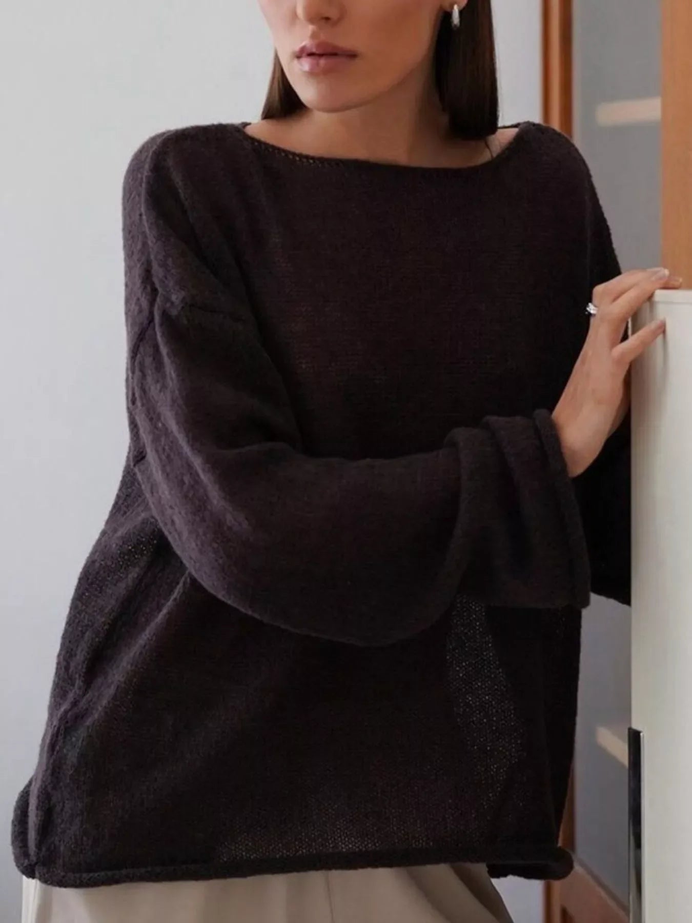 Boat Neck Dropped Shoulder Sweater