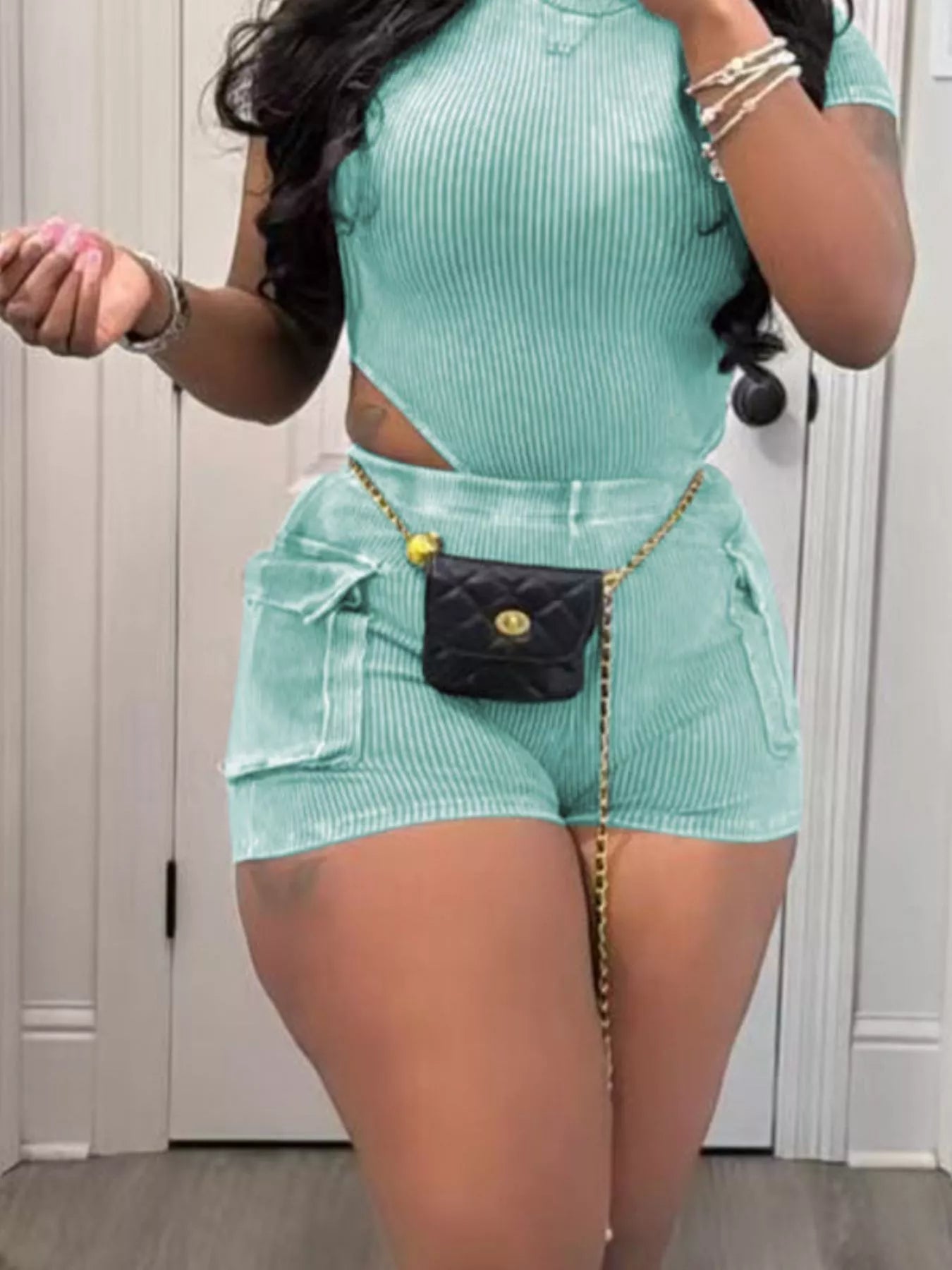 Ribbed Knit Bodysuit and Shorts Set