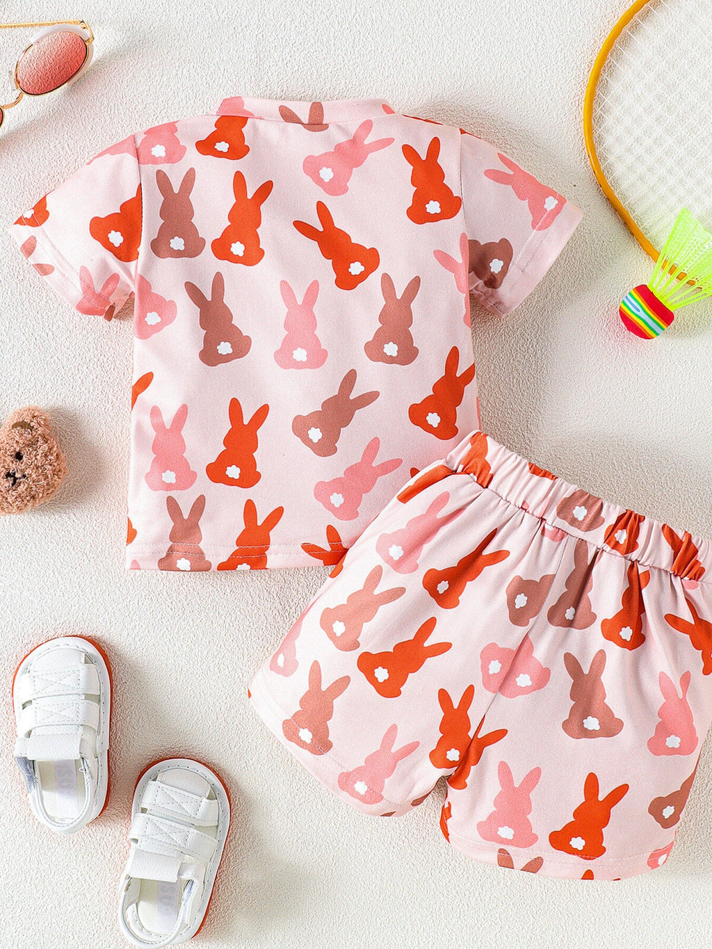 Children's Bunny Print Short Sleeve Top and Shorts Set