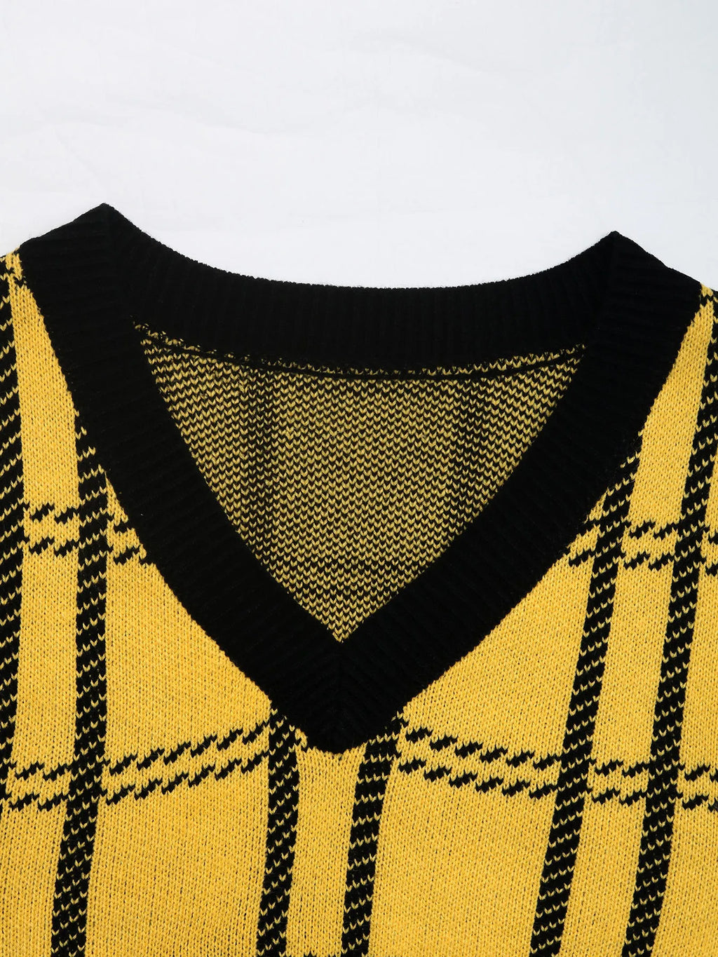 Plaid V-Neck Cropped Sweater Vest