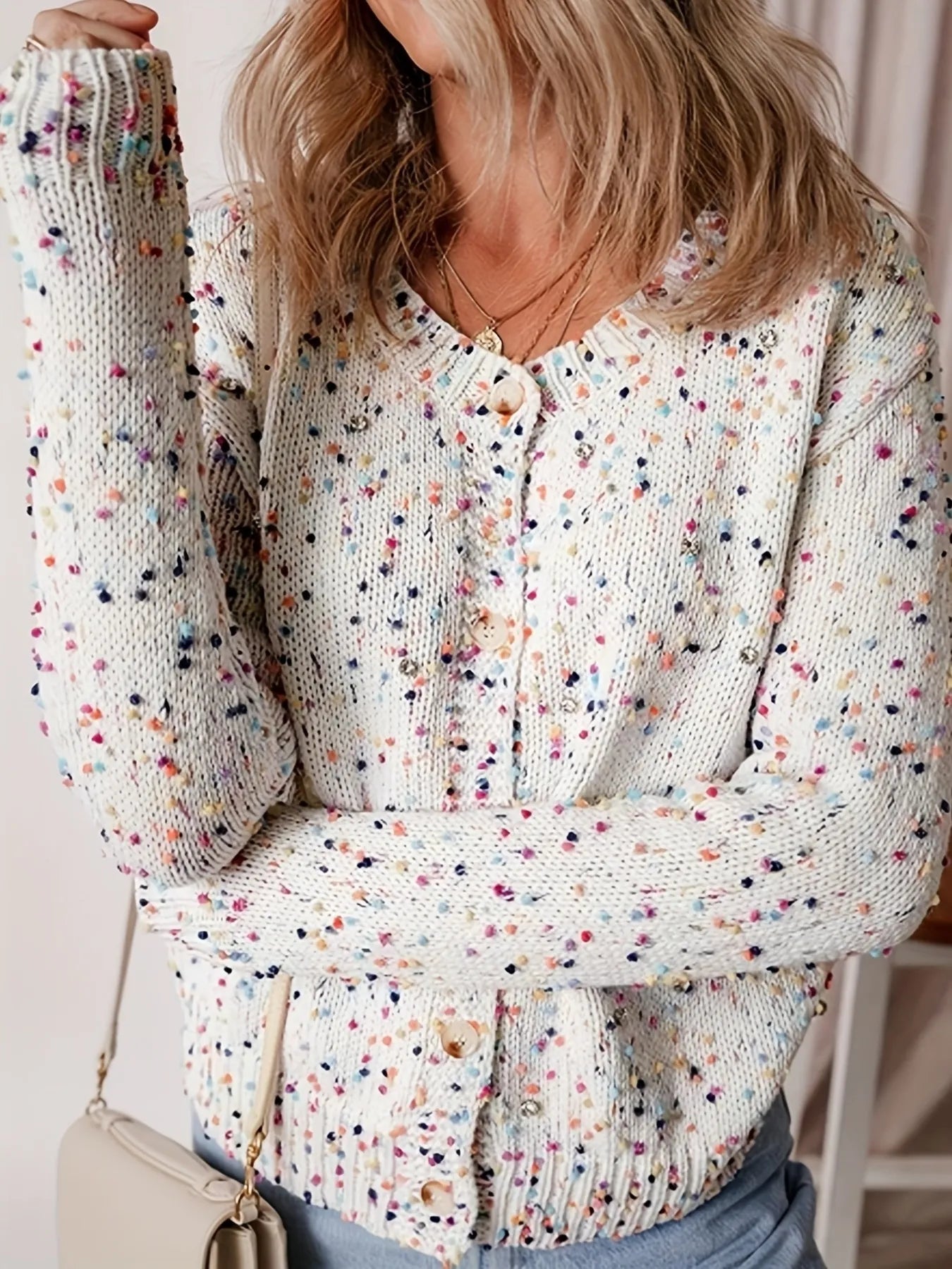 Colorful Button Up Long Sleeve Cardigan