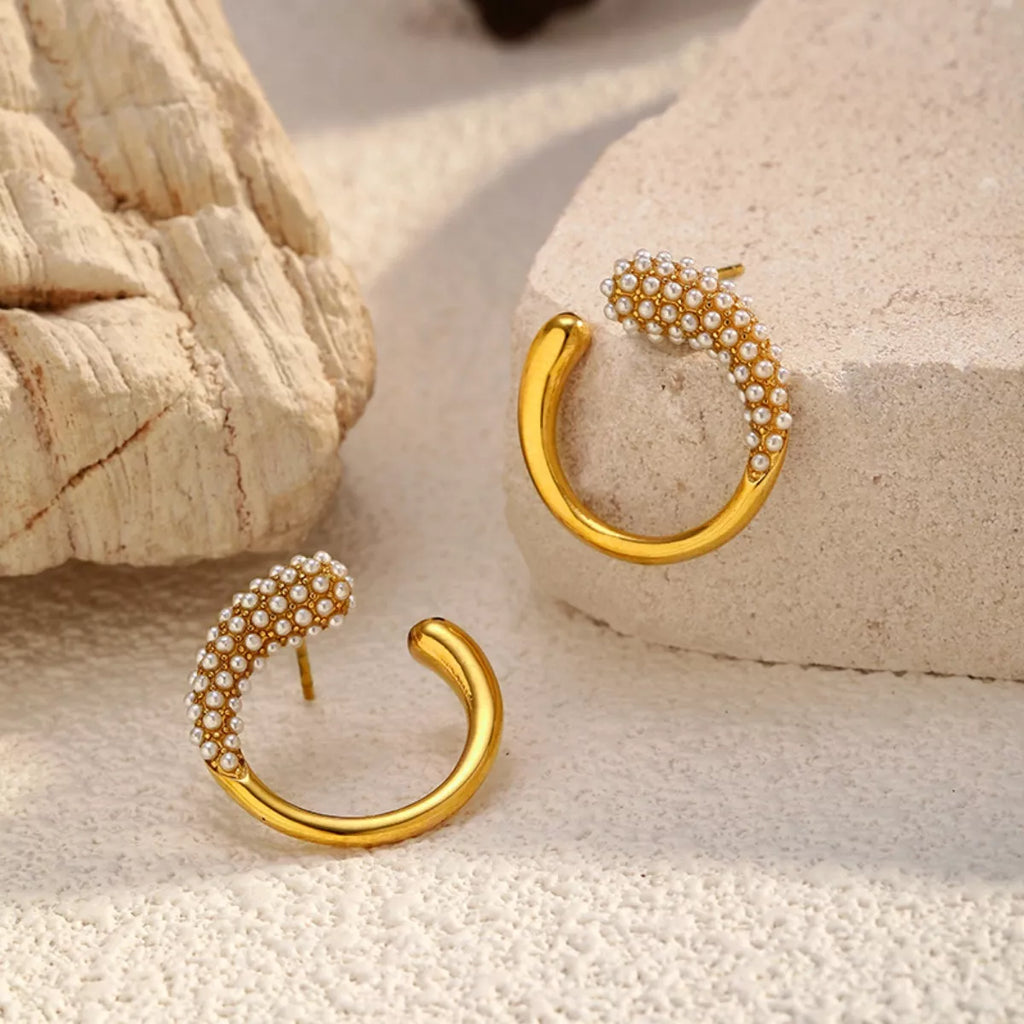 Pearl-Accented C-Hoop Earrings