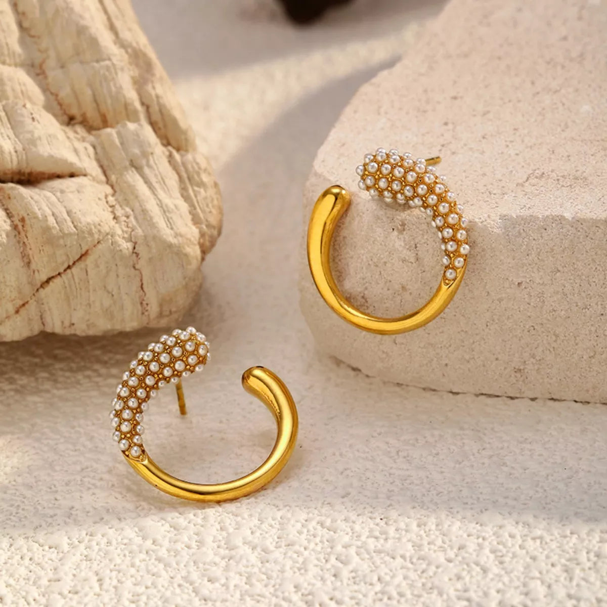 Pearl-Accented C-Hoop Earrings