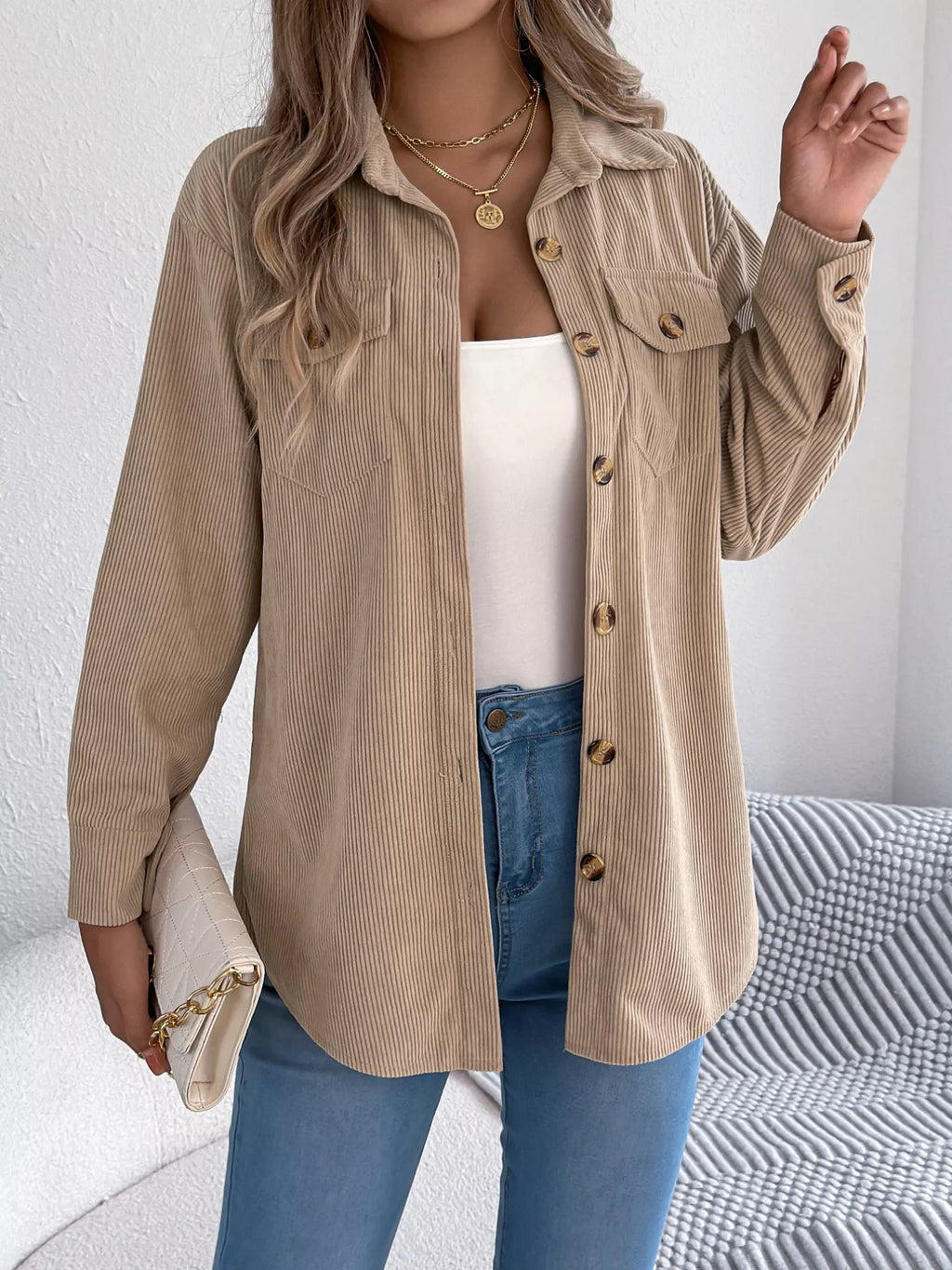 Casual Corduroy Button-Up Shacket