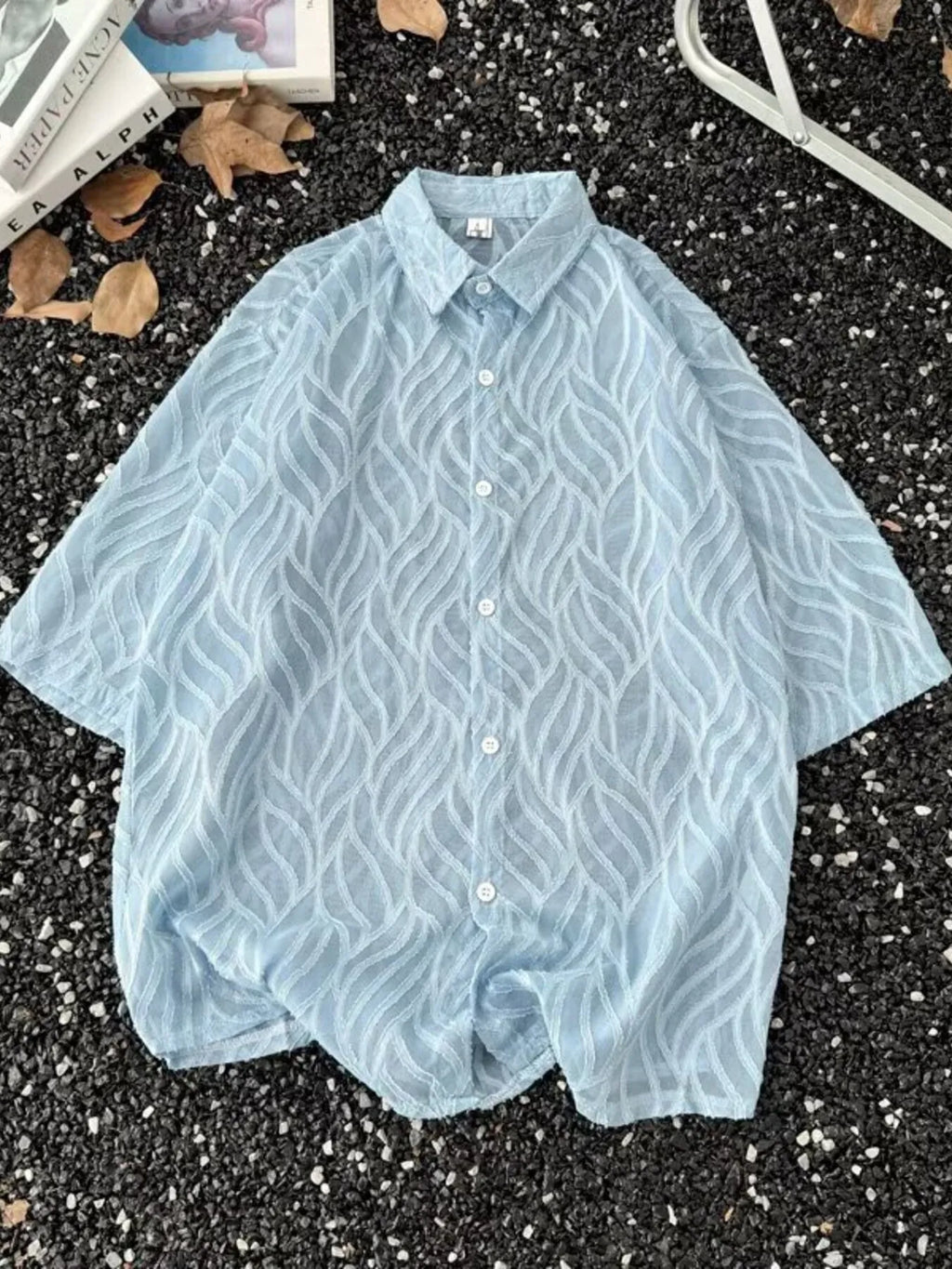 Men's Full Size Wave Pattern Short Sleeve Button-Up Shirt Plus Size