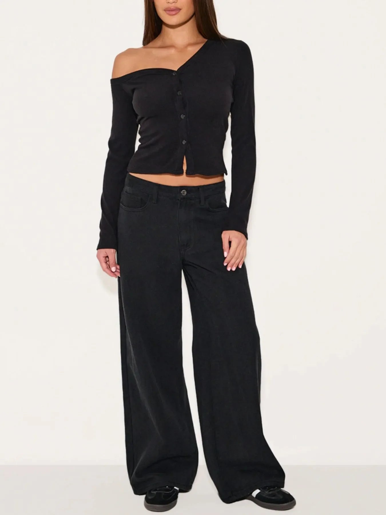 Asymmetrical Neck Button Up Cardigan
