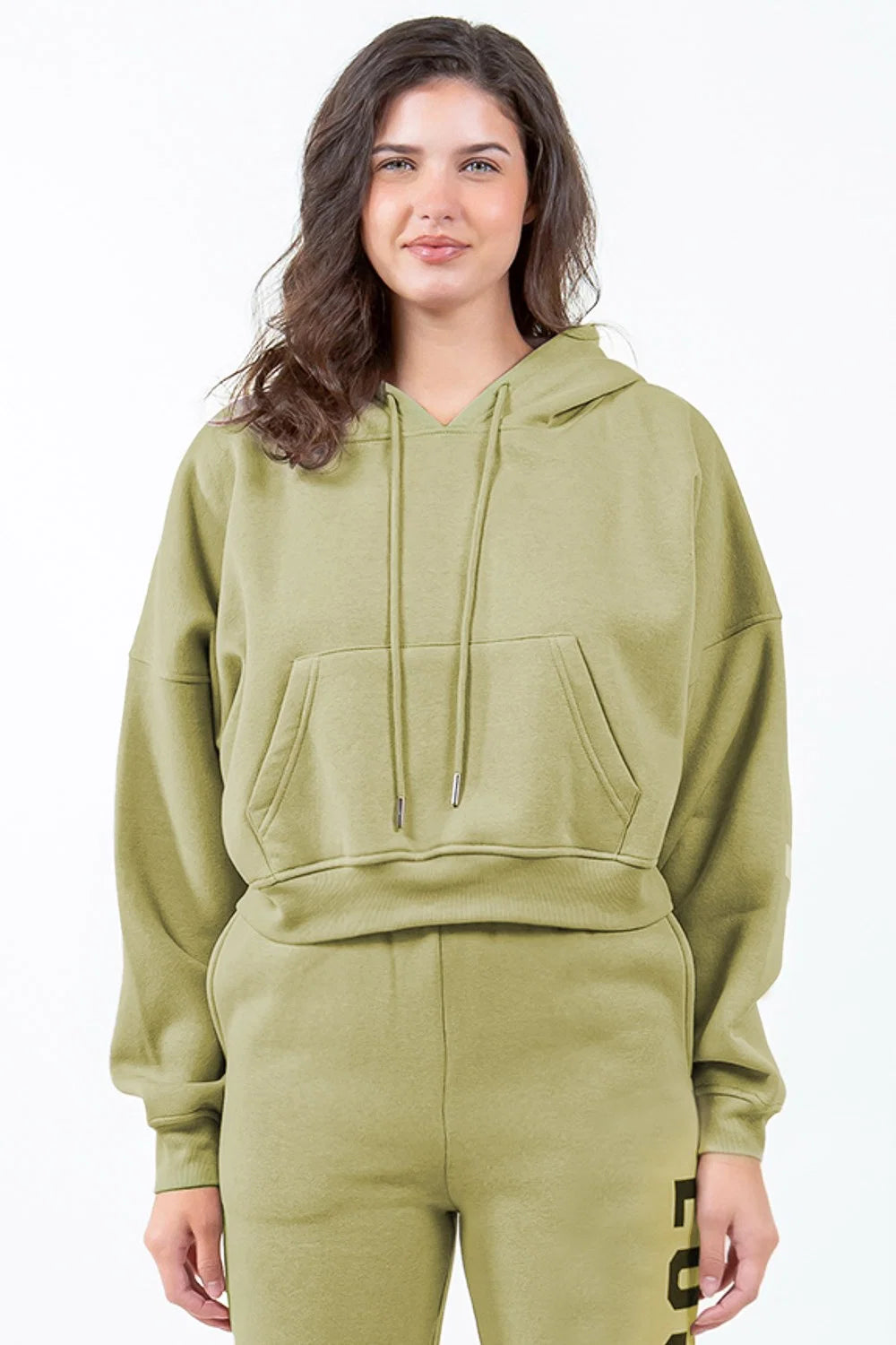 American Bazi Letter Graphic Long Sleeve Drawstring Cropped Hoodie