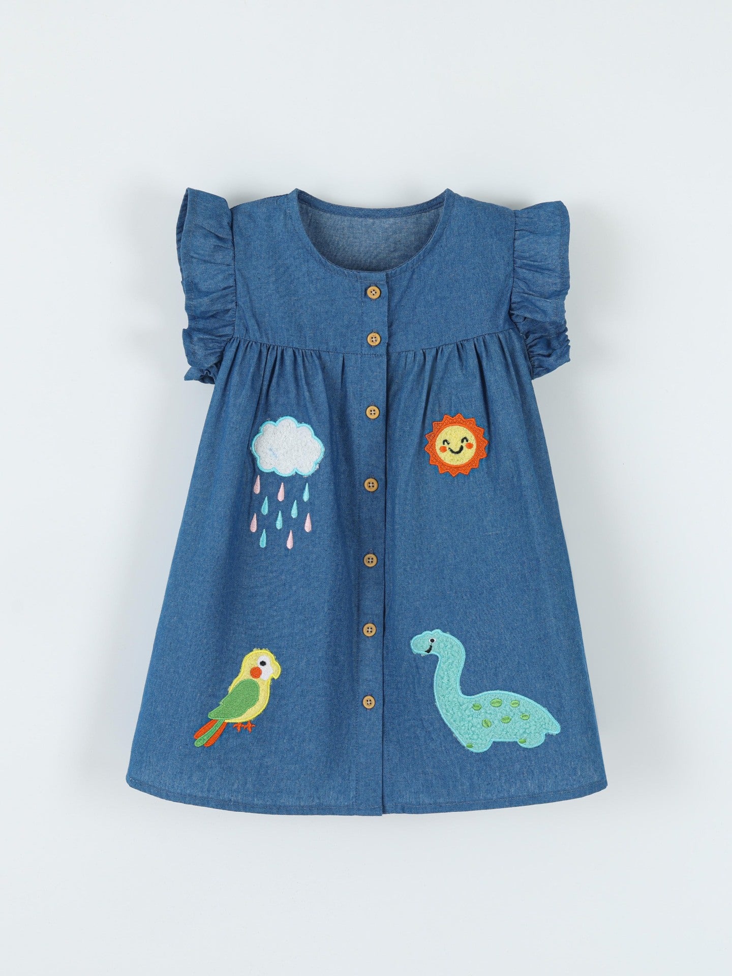 Children's Embroidered Denim A-Line Dress