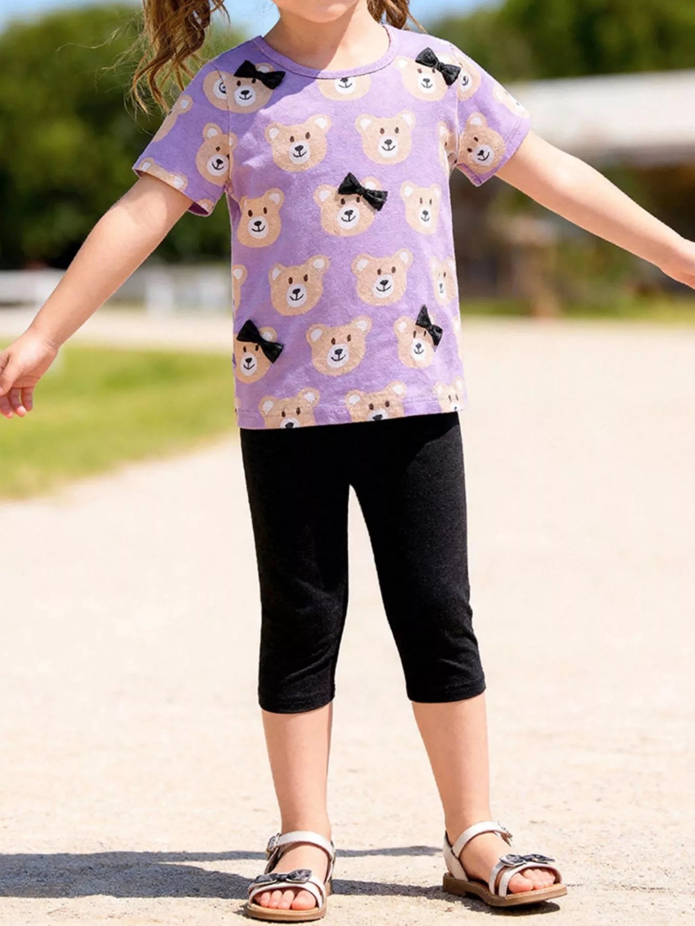 Children's Bear Print Top & Capri Leggings Set