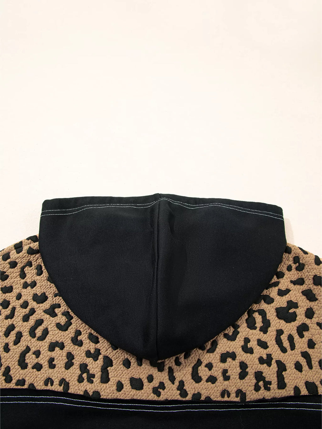 Leopard Patchwork Contrast Stitching Knotted Cuff Quarter Zip Hoodie