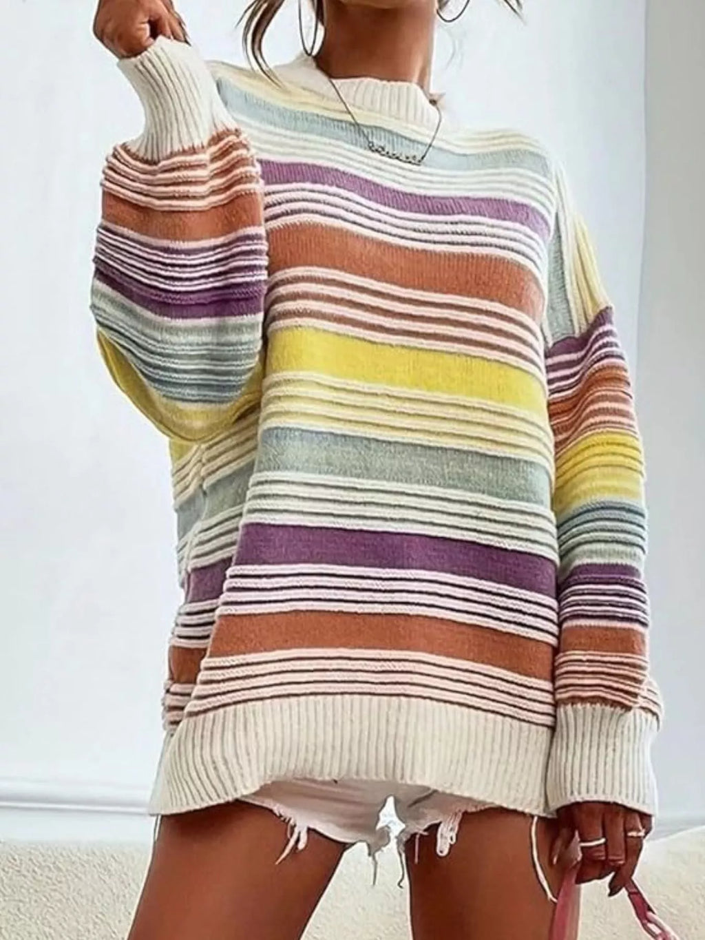 Striped Knit Long Sleeve Sweater