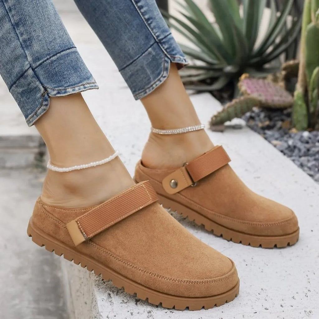 Suede Slip-On Mule Loafers with Adjustable Strap