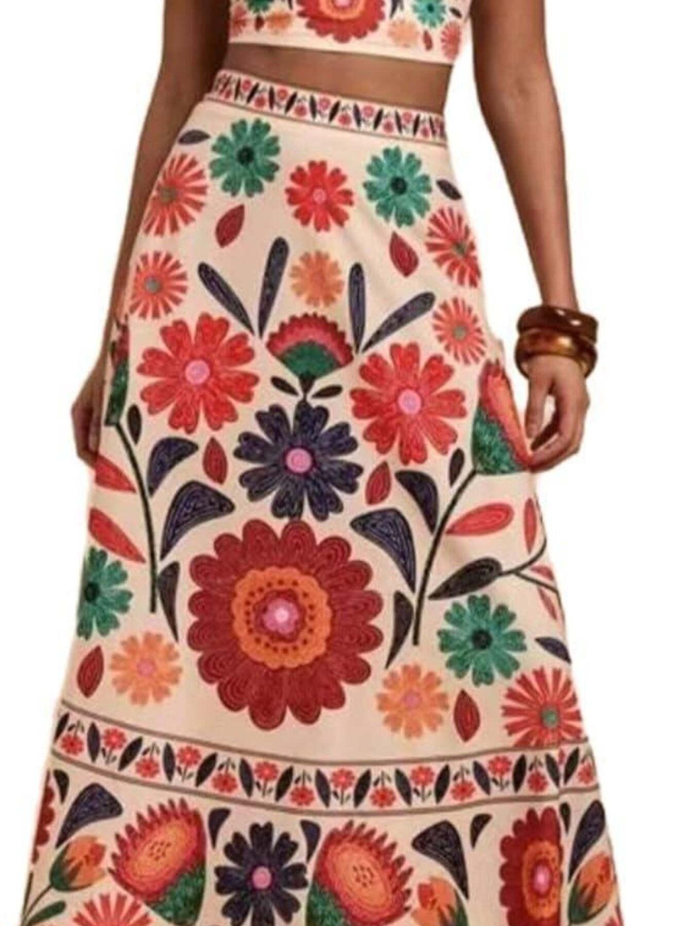 Floral Print Crop Top and Skirt Set
