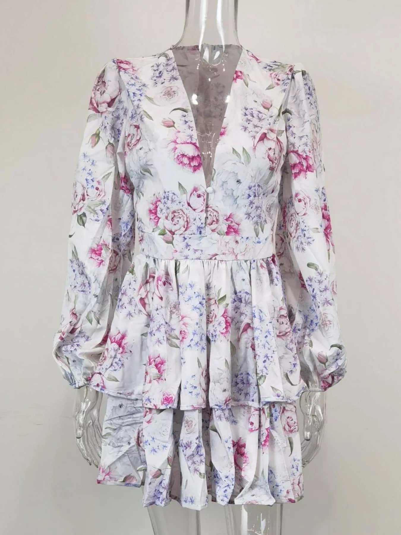 Floral Print Ruffle Layered Mini Dress