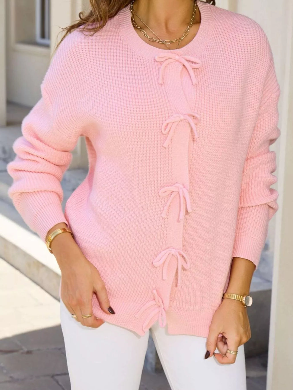 Ribbed Knit Bow-Tie Cardigan