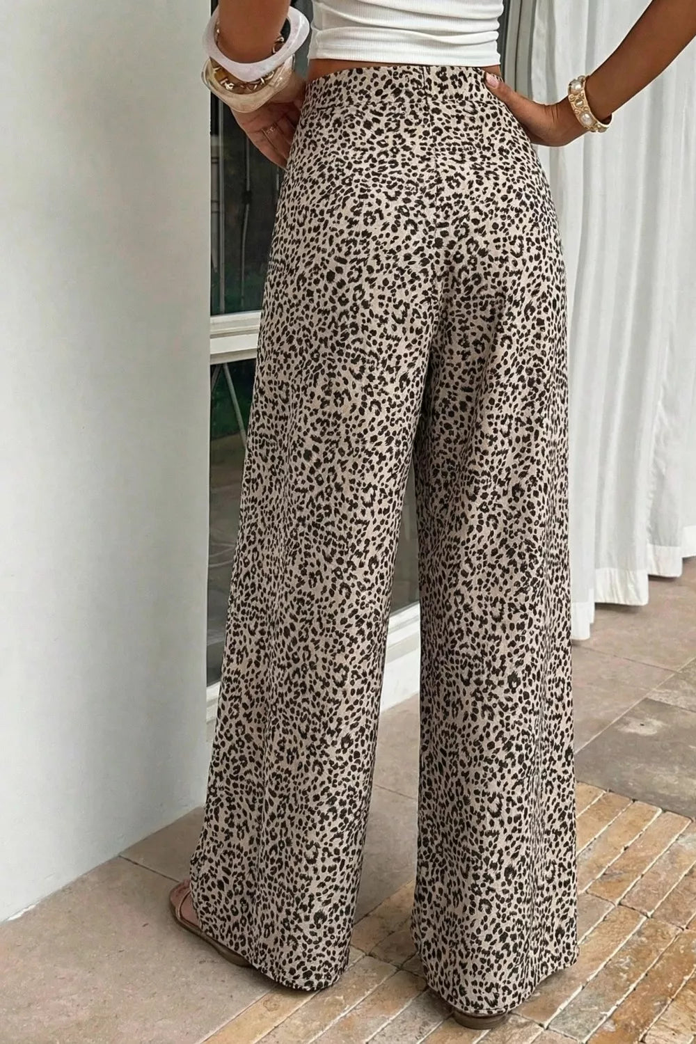 Leopard Print High Waist Wide Leg Pants