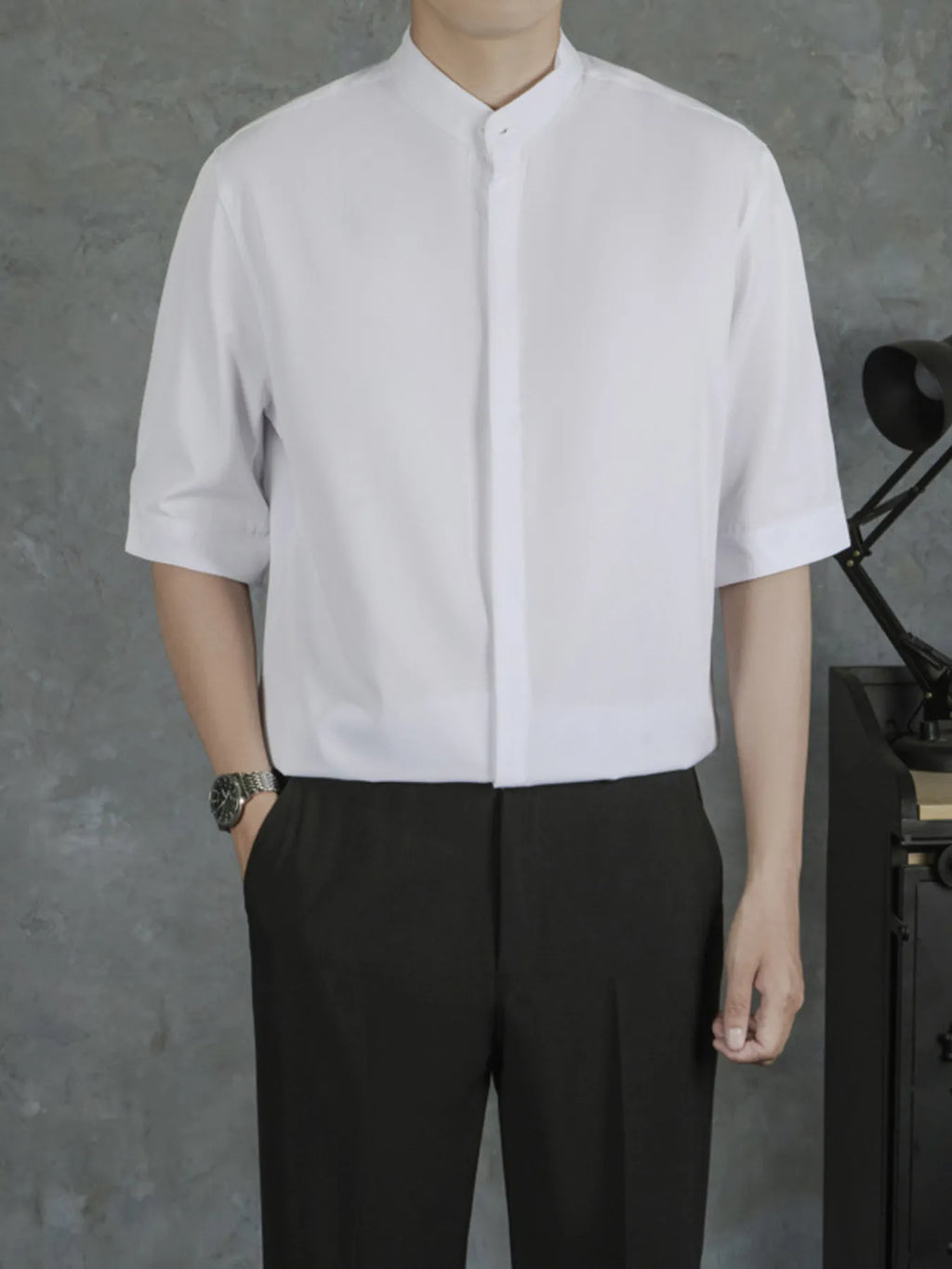 Men's Full Size Solid Collar Half Sleeve Shirt Plus Size