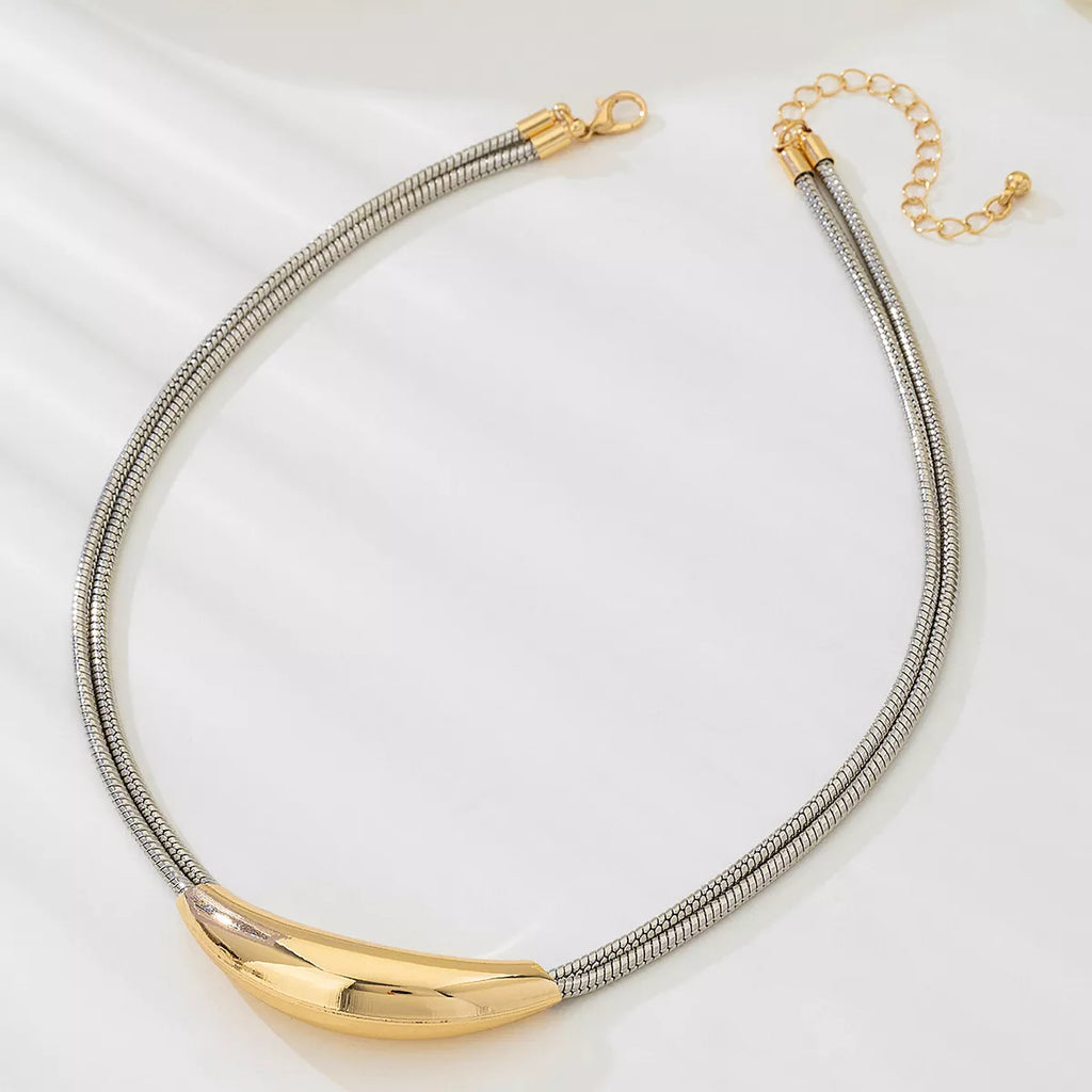 Two-Tone Alloy Curved Pendant Snake Chain Necklace