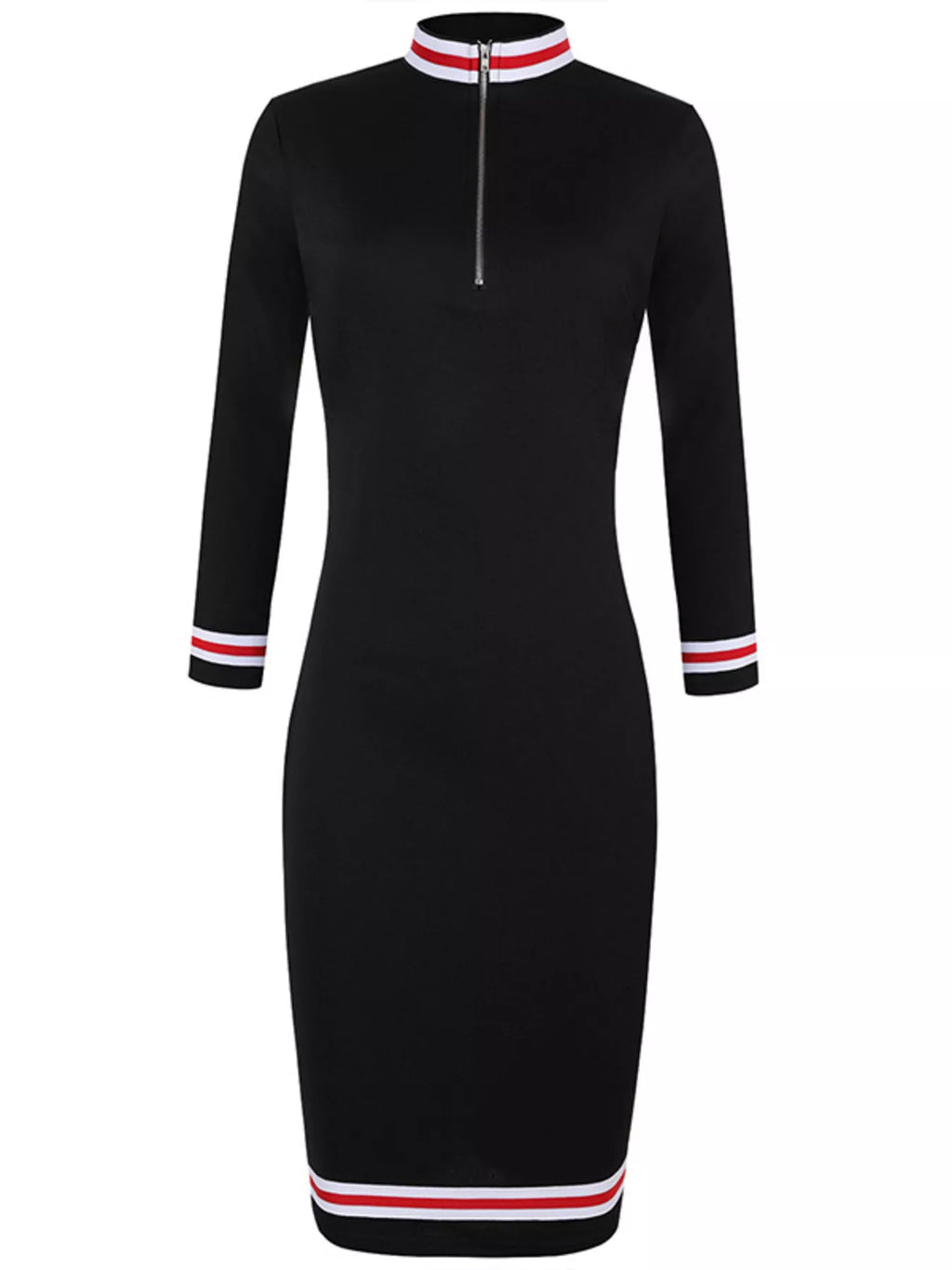 Striped Long Sleeve Bodycon Midi Dress
