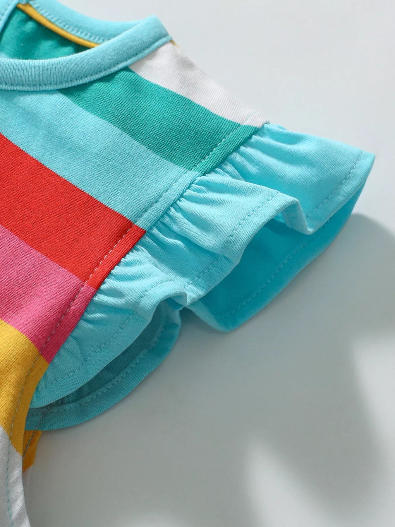 Children's Colorful Striped Ruffle Sleeve Dress