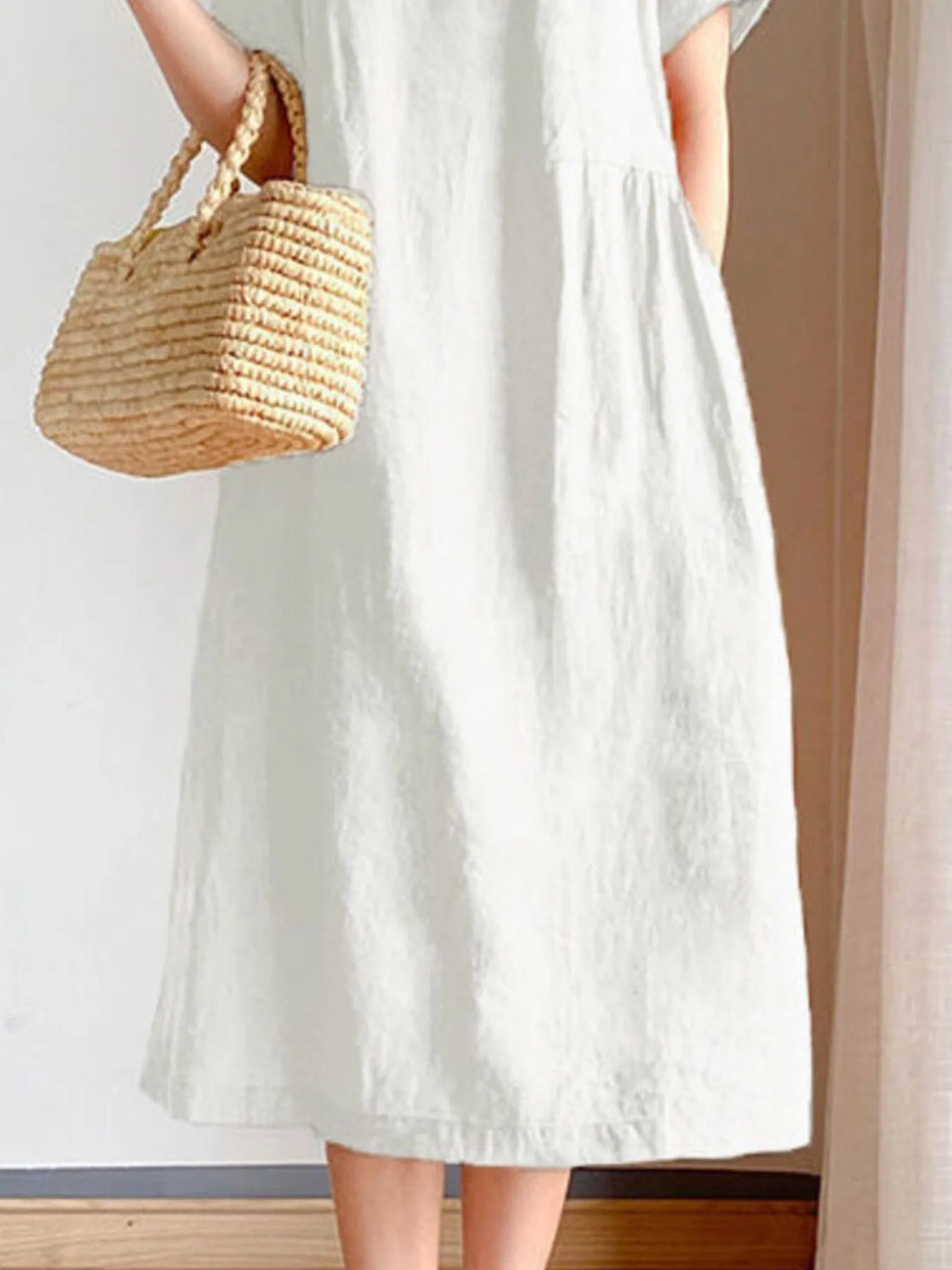 Full Size Casual Round Neck Midi Dress Plus Size