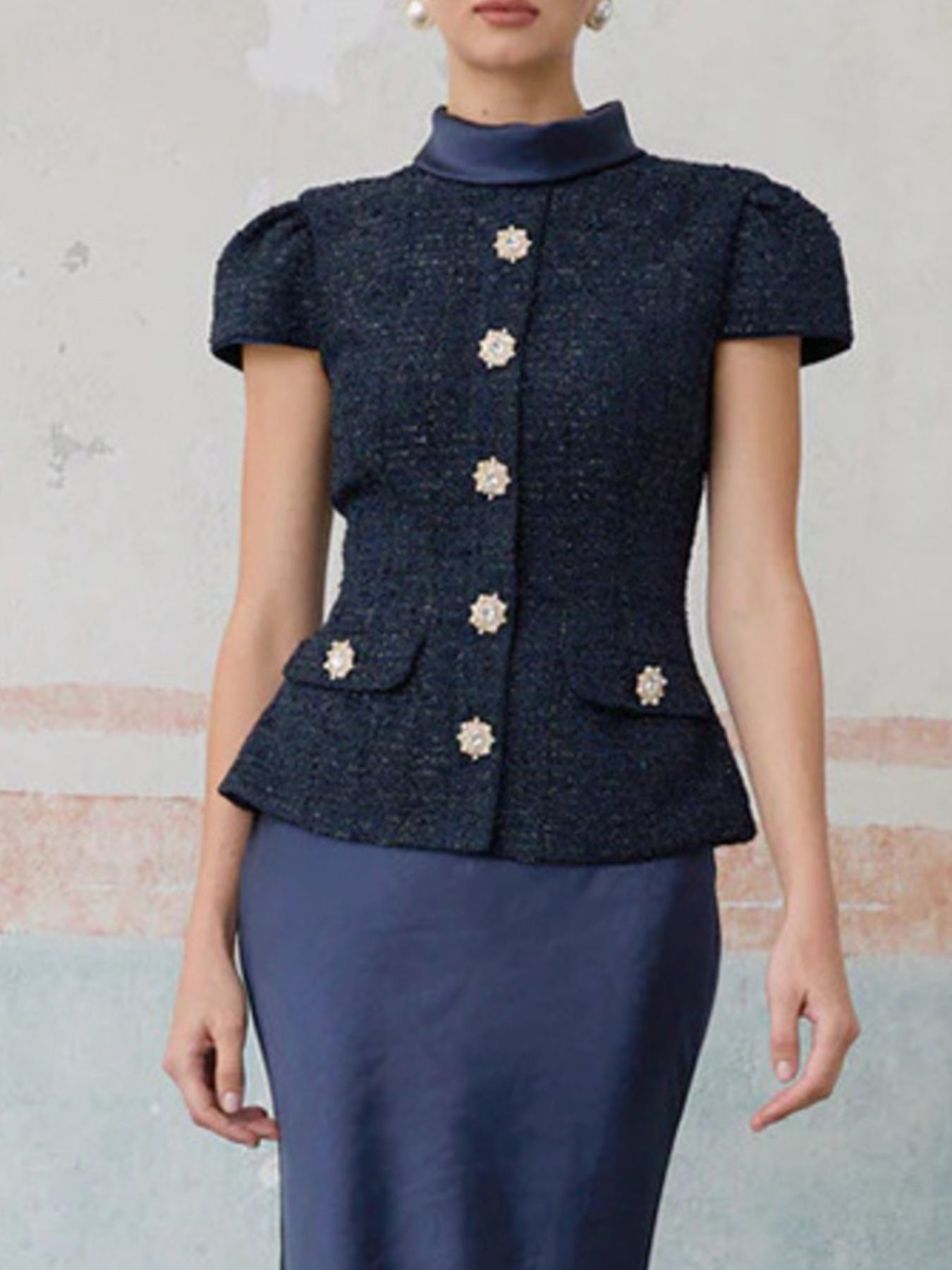 Tweed Jacket and Satin Skirt Set