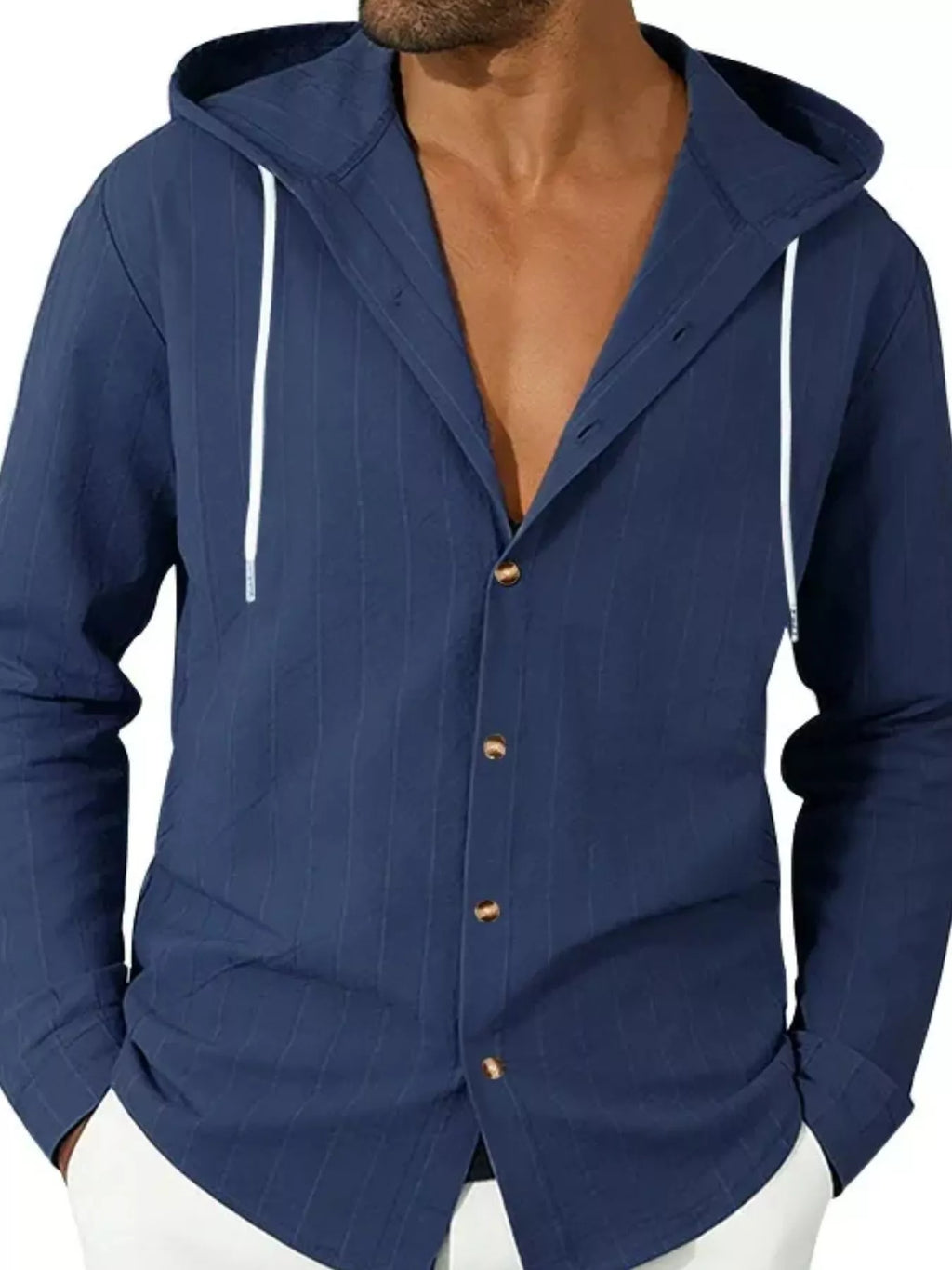 Men's Full Size Drawstring Hooded Button Up Shirt Plus Size