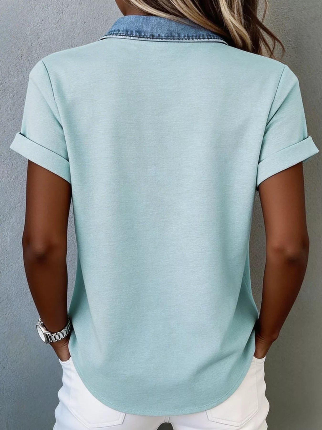 Denim Trim Short Sleeve Shirt
