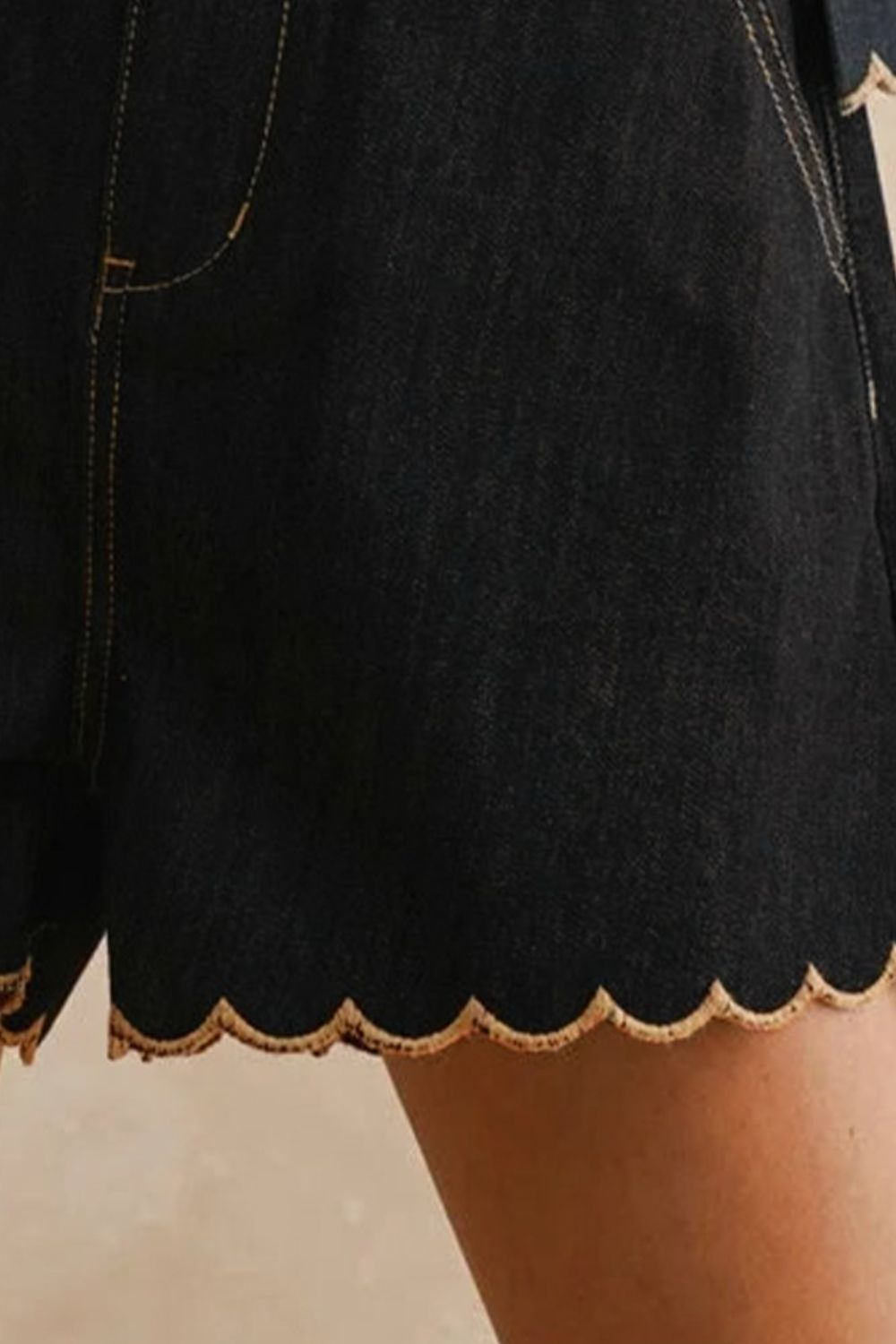 Scalloped Hem Denim Shorts
