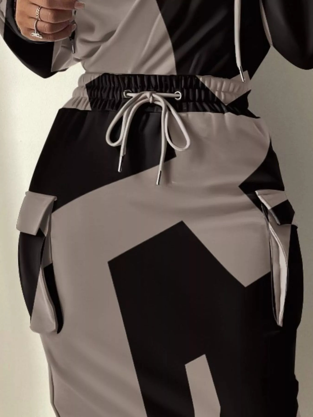 Full Size Drawstring Waist Surplice Printed Dress Plus Size