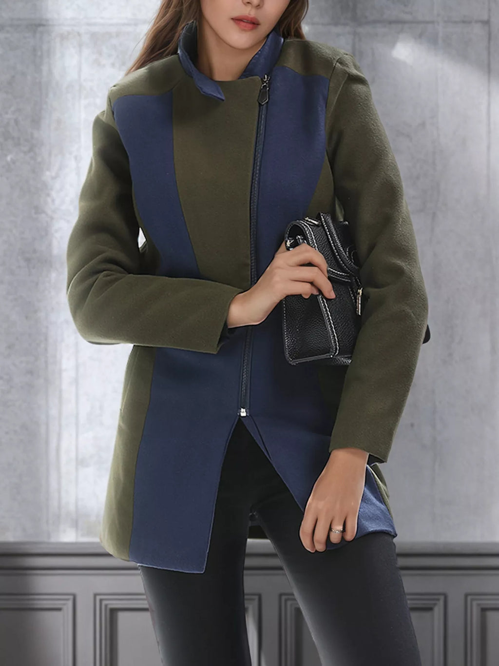 Color Block Zip Up Outerwear
