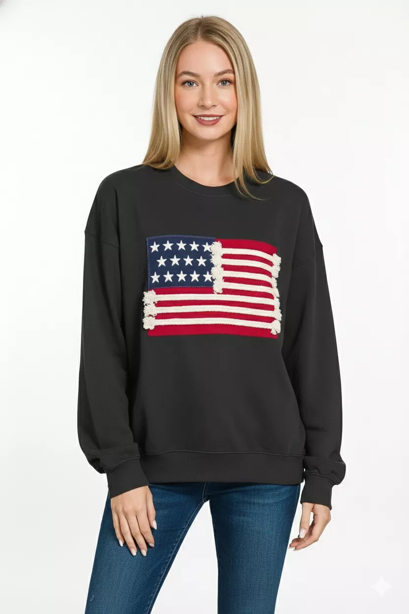 Zenana French Terry American Flag Pullover