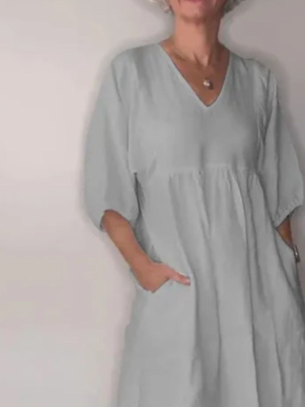 Full Size V-Neck Loose Fit Midi Dress with Pockets Plus Size