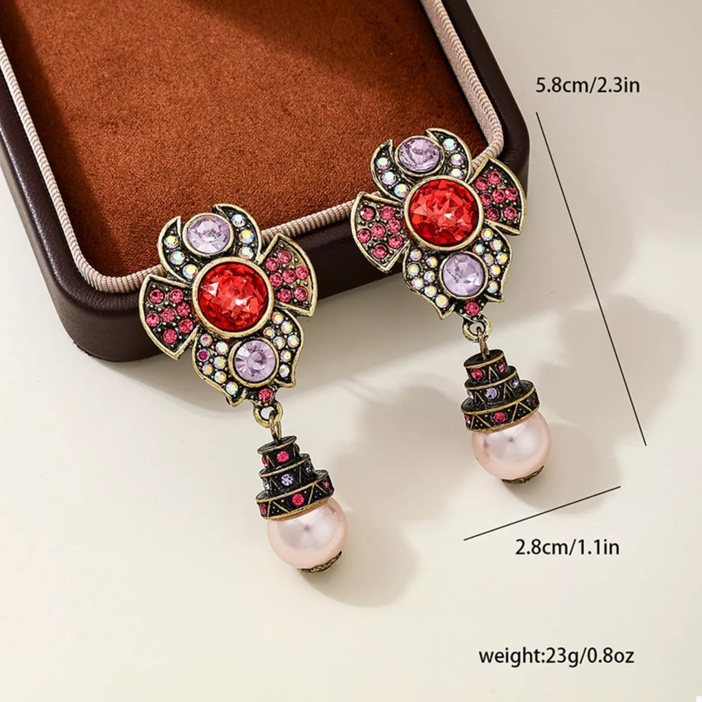 Zinc Alloy Flower Pearl Drop Earrings