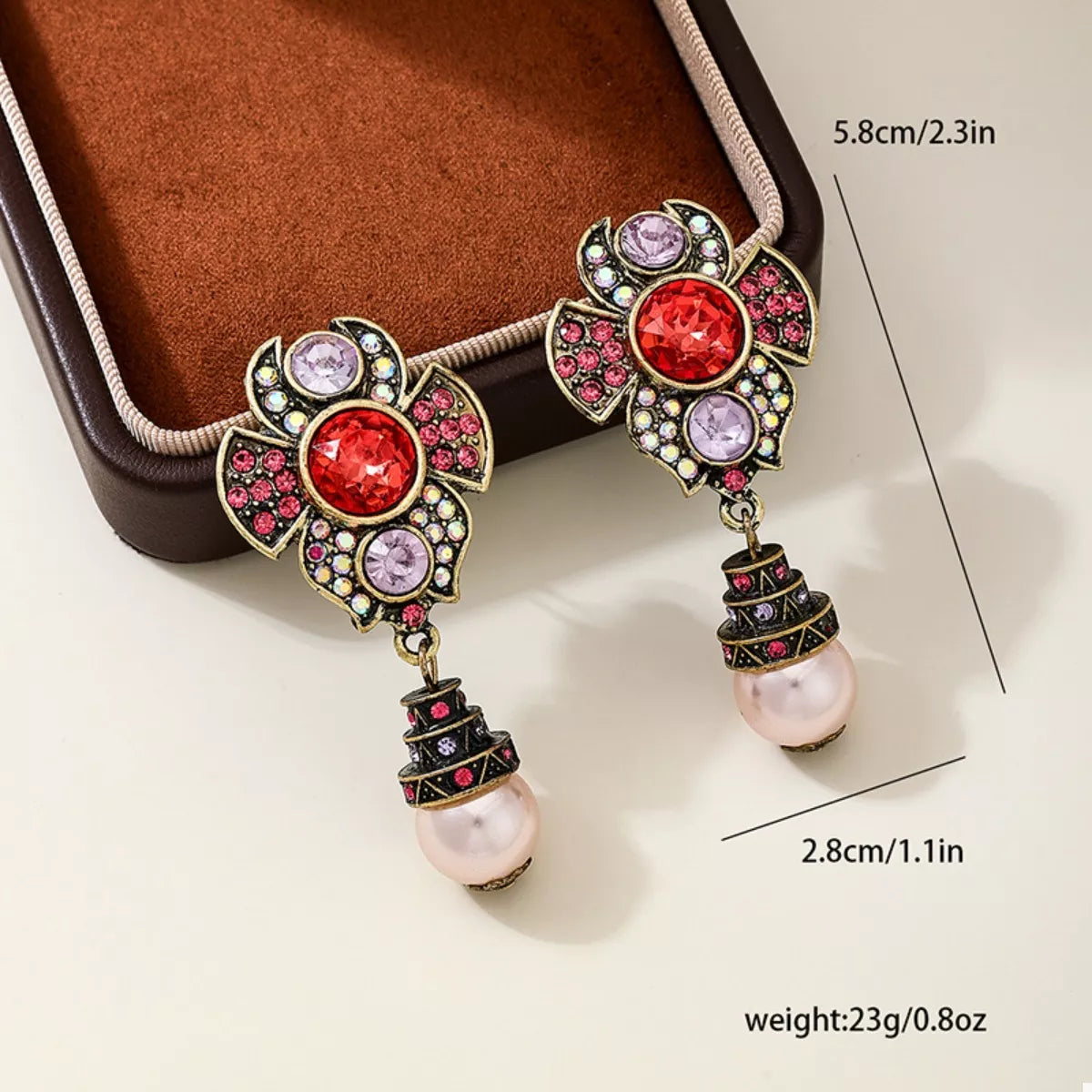 Zinc Alloy Flower Pearl Drop Earrings