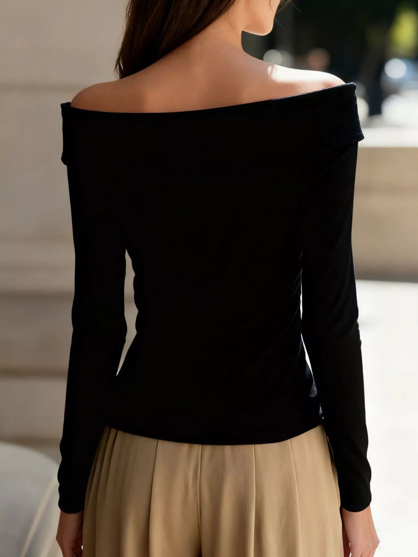 Off-Shoulder Button Decor Blouse