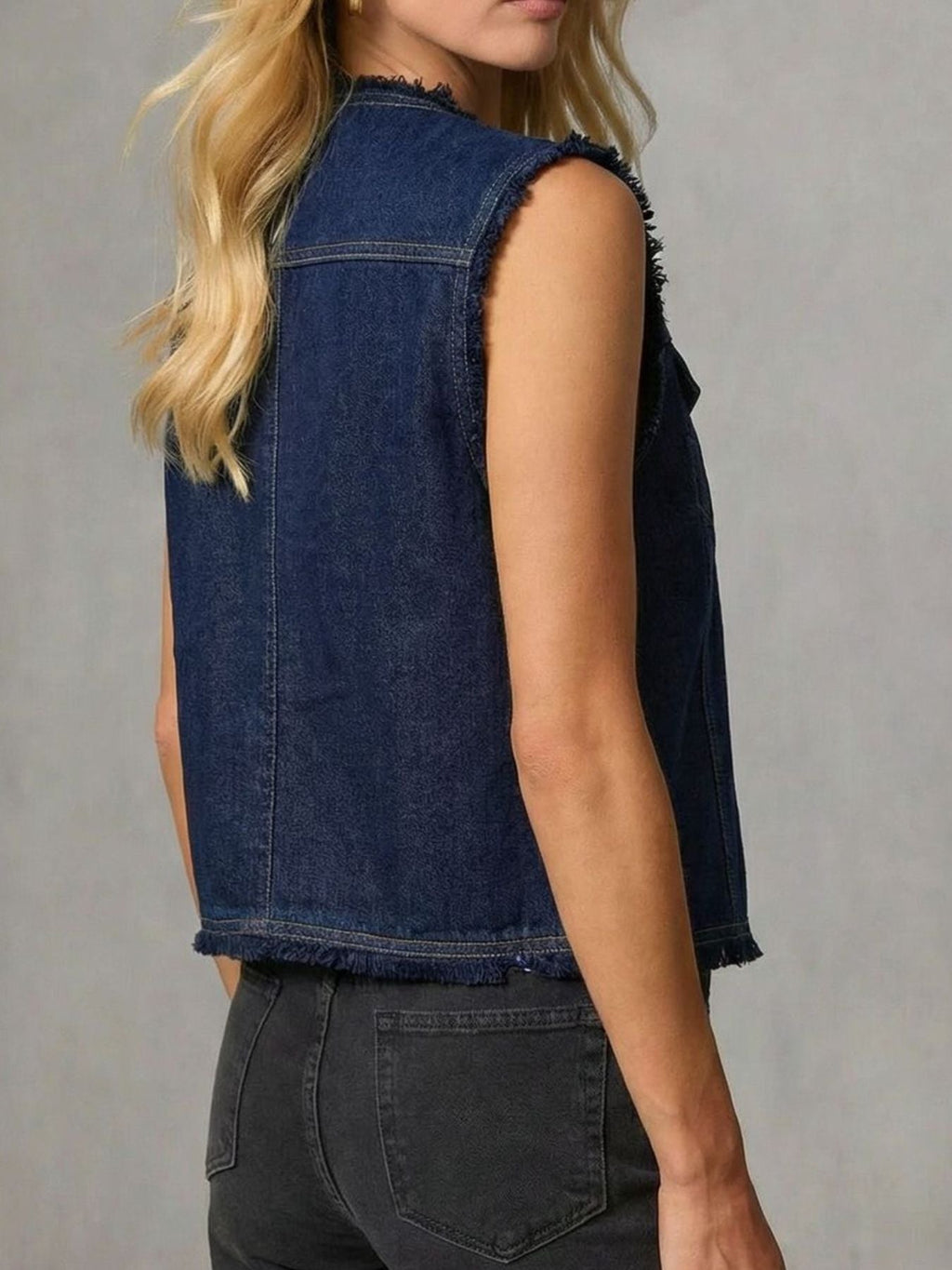 Frayed Hem Denim Vest